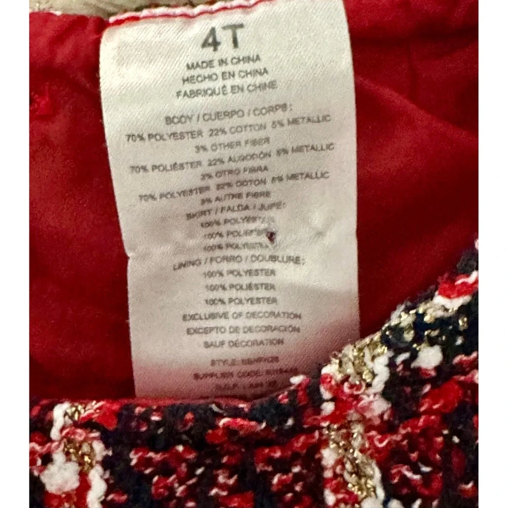 Blueberi Boulevard Plaid Tulle‎ Dress Girls 4T Red White Excellent Bow Metallic
